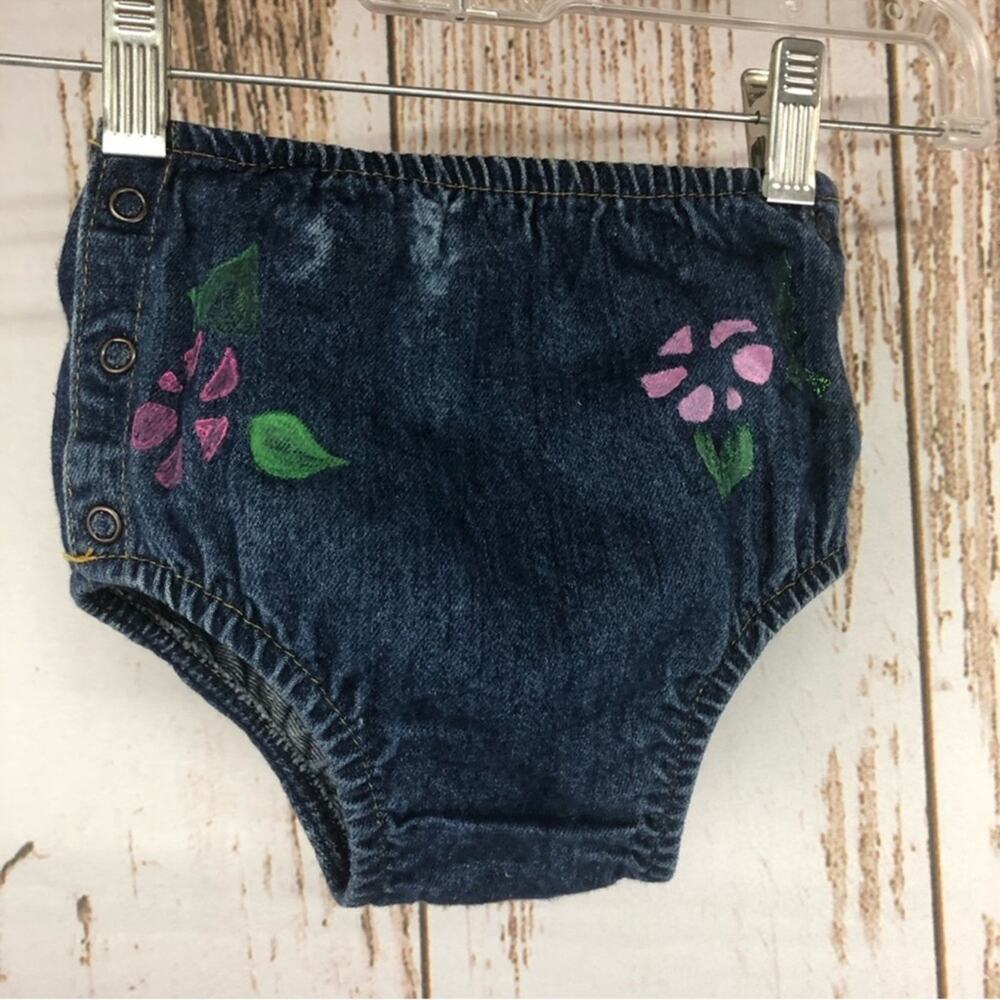 Denim Diaper Cover, Handpainted Flowers. 12 Months. In excellent condition!